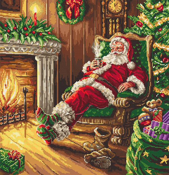 Counted cross stitch kit - Santa's rest by the chimney