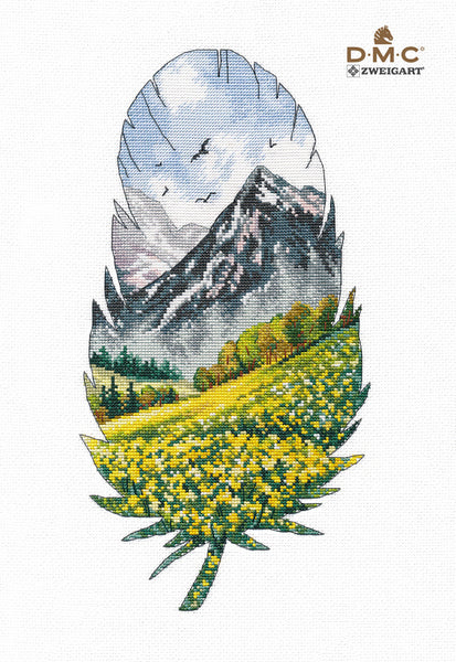 Mountain Landscape Yellow Flowers Field - Cross Stitch Kit, Mother’s Day Sale, 40% off