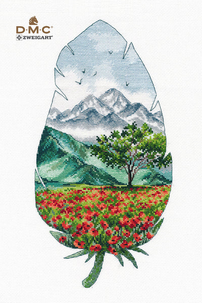 Mountain Landscape Poppy Field - Cross Stitch Kit, Mother’s Day Sale,40% off