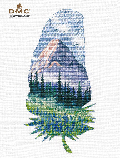 Mountain Landscape Blue Flowers Field - Cross Stitch Kit,Mother’s Day Sale, 40% off