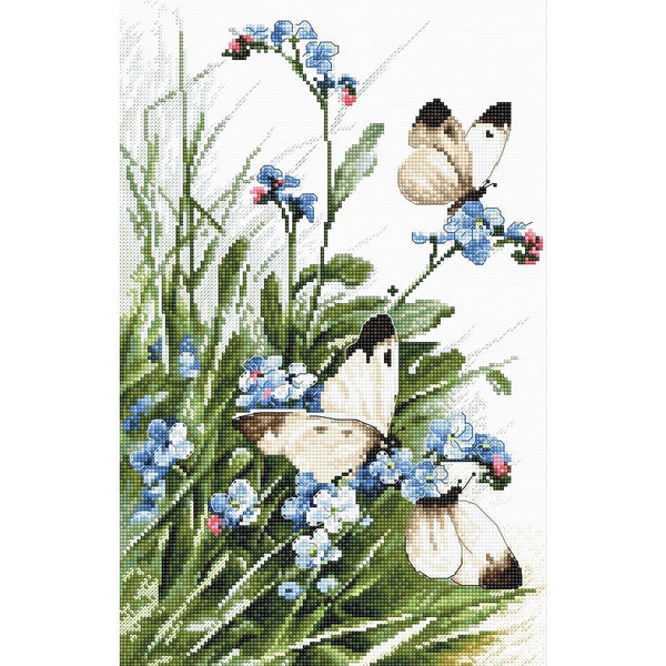 Butterflies and Bluebird Flowers Cross Stitch Kit - Stitch4Art