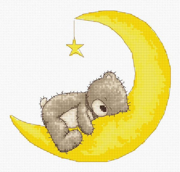 Cross Stitch Kit Teddy Bear Bruno on the Moon