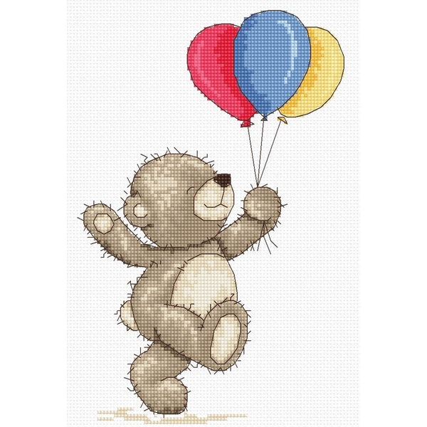 Cross Stitch Kit Teddy Bear Bruno with the Balloons