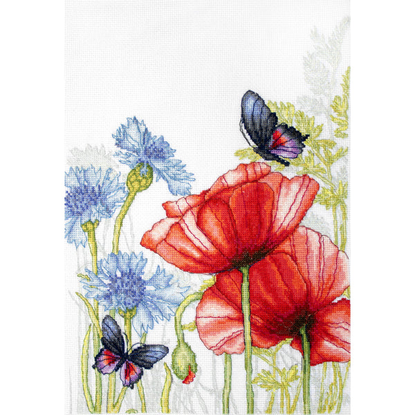 Cross Stitch Kit Poppies and Butterflies